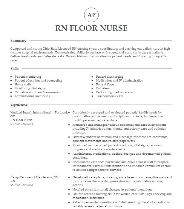 Rn Floor Nurse Resume Example