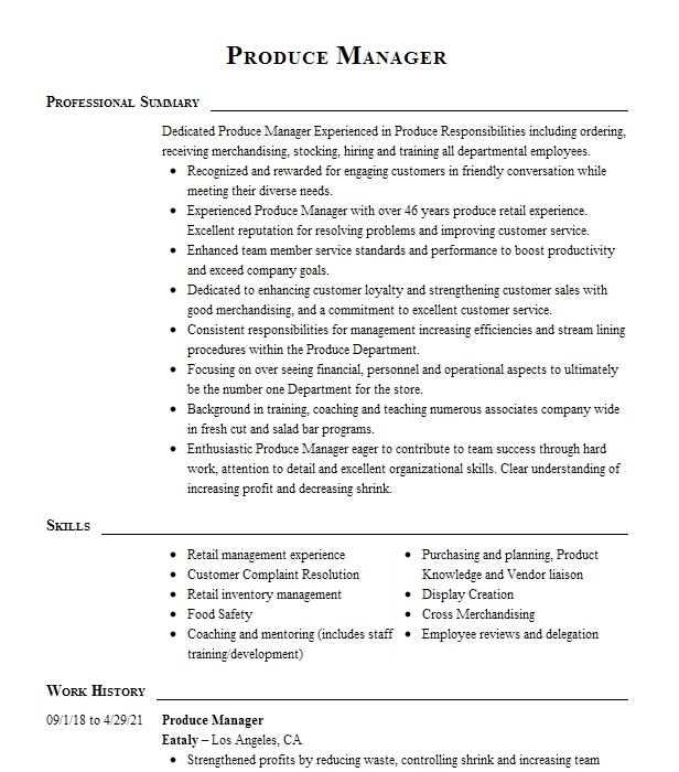 Produce Manager Resume Example