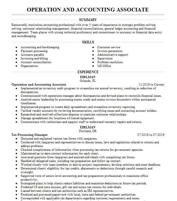 Operation Associate Resume Example