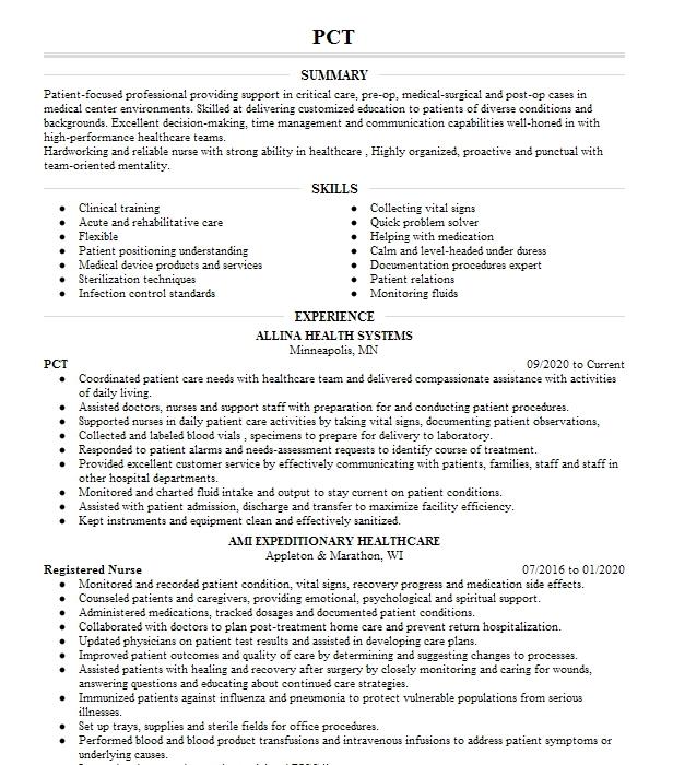 Pct Resume Example