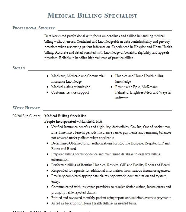 Medical Billing Specialist Resume Example