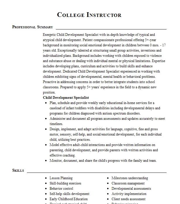 example of college instructor resume