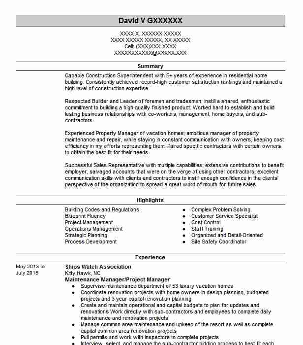 Project Manager Maintenance Director Resume Example