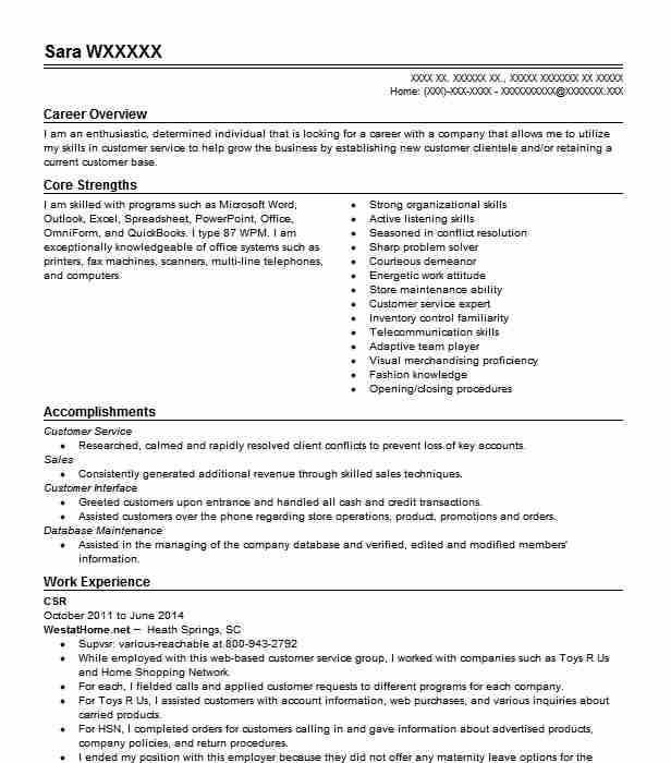 Csr Resume Example