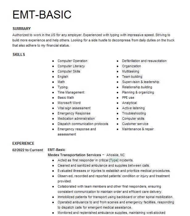 Emt B Resume Example