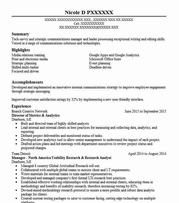 Usability Analyst Resume Example