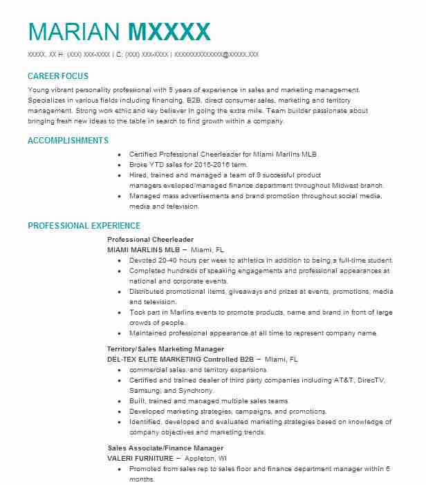 Professional Cheerleader (nfl) Resume Example