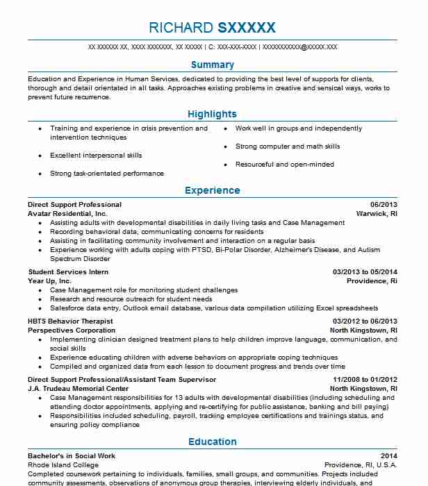 Direct Support Professional Resume Example