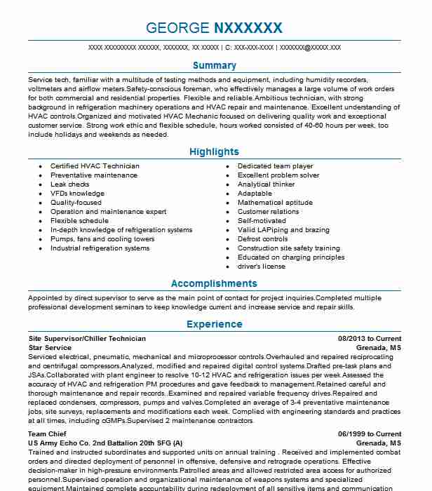 Chiller Mechanic Resume Example