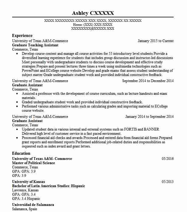 Graduate Teaching Assistant Resume Example