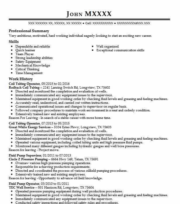 Coil Tubing Operator Resume Example