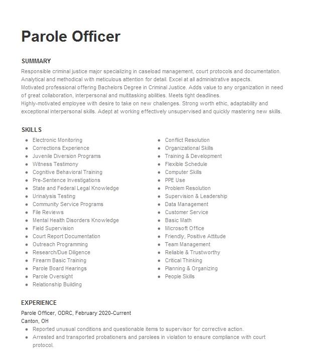 Parole Officer Resume Example 5624