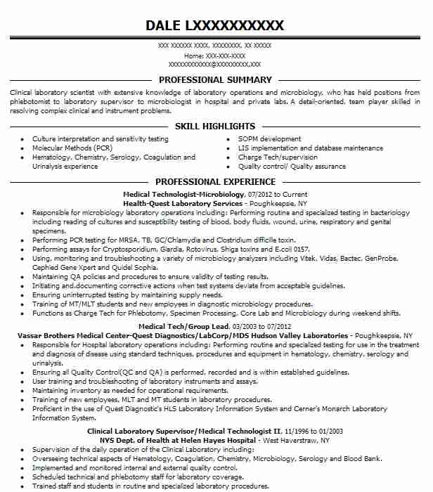 Medical Technologist Microbiology Resume Example