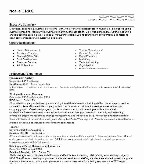 Procurement Analyst Resume Example