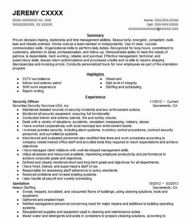 Security Officer Resume Example