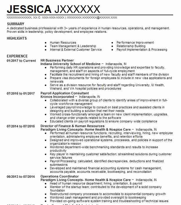 Hr Business Partner (supply Chain Operations) Resume Example