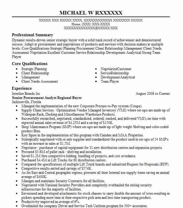 Senior Procurement Analyst Resume Example