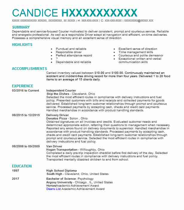 Independent Courier Resume Example