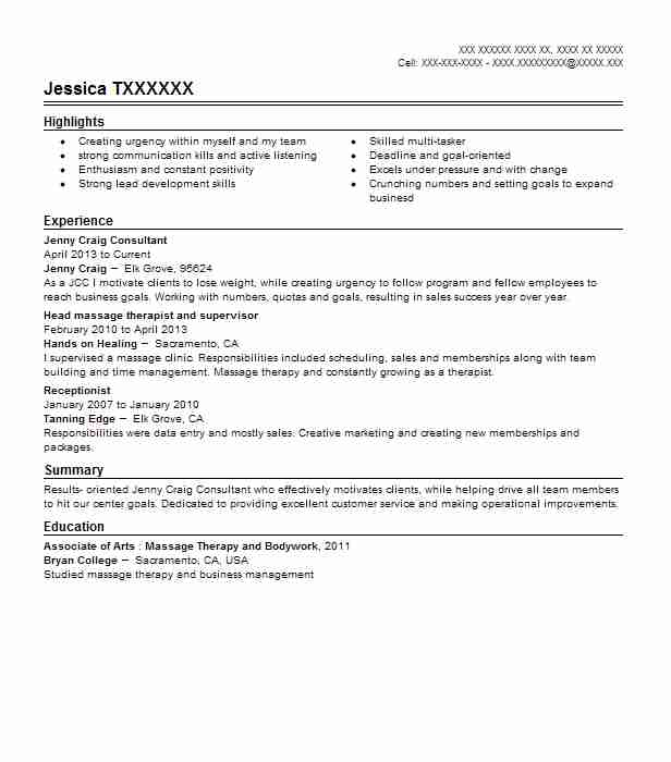 Jenny Craig Remote Coach Resume Example