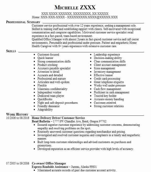 Driver Customer Service Resume Example