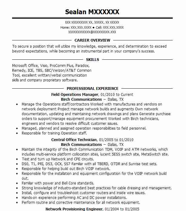 Field Operations Manager Resume Example