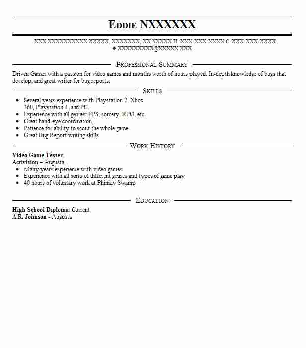 Video Game Tester Resume Samples