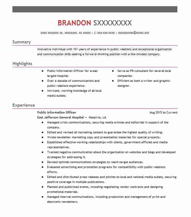 Public Information Officer Resume Example