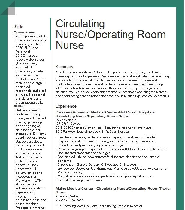 Circulating Nurse Operating Room Resume Example 0810