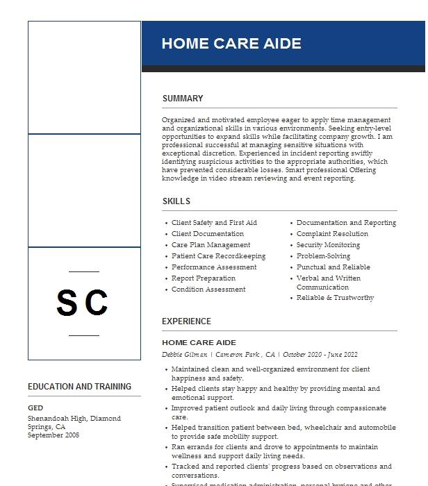 how to list home help care on resume