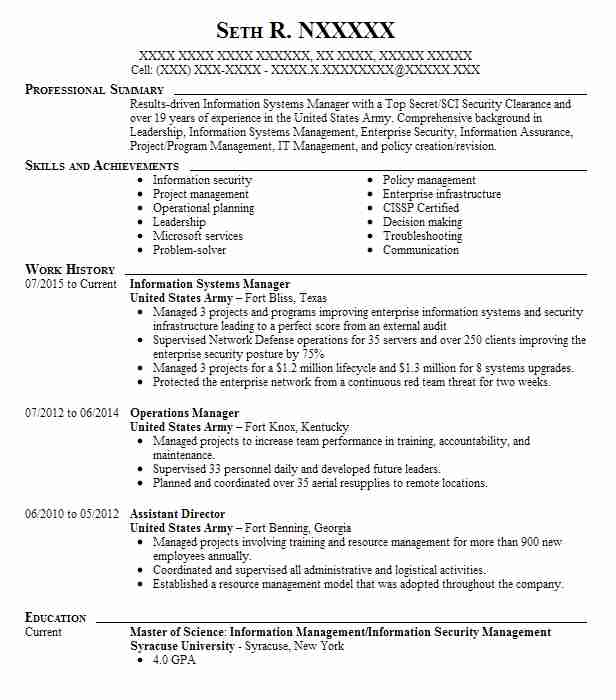 Information Systems Manager Resume Example