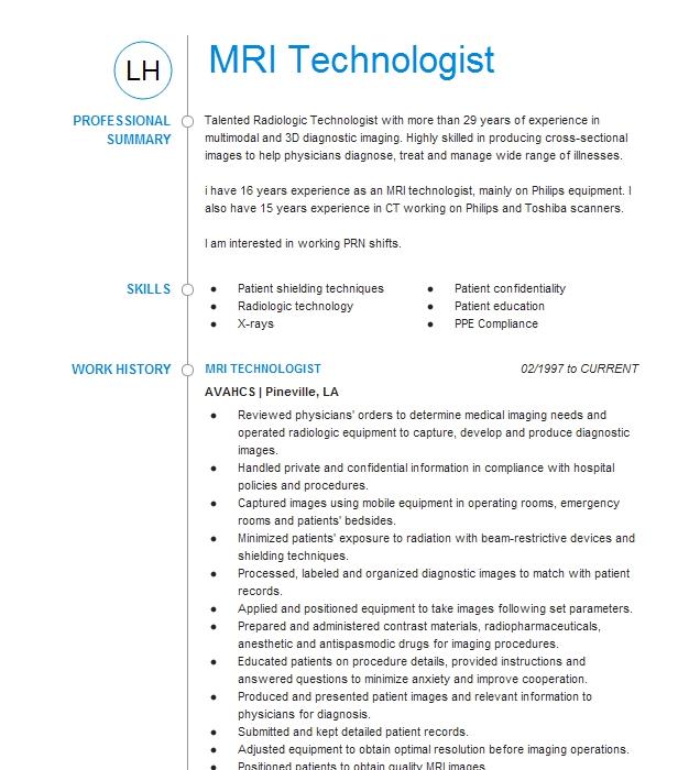 Mri Technologist Resume Example