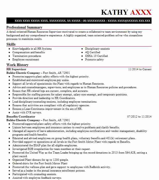 Hr Supervisor Resume Example