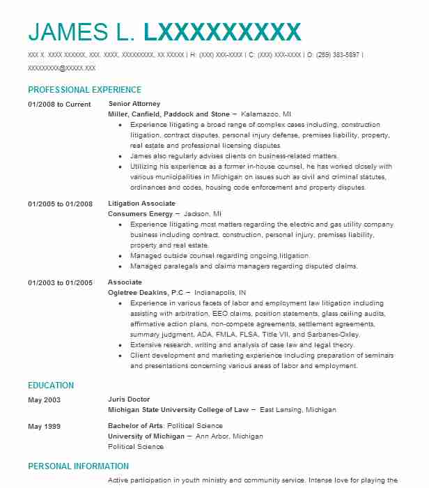 Senior Attorney Resume Example