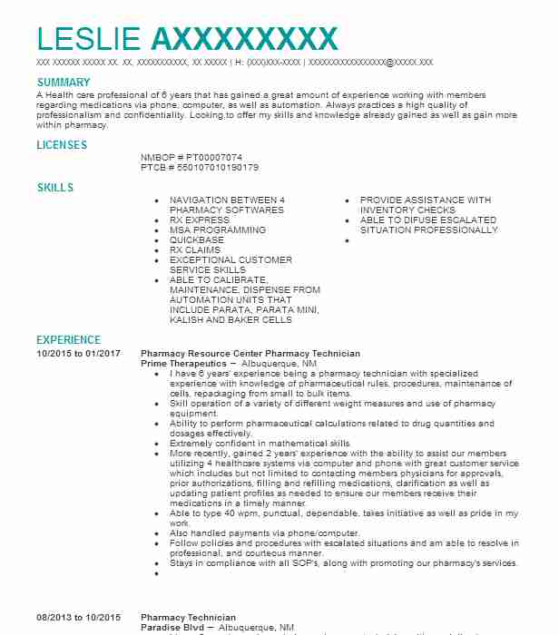 Pharmacy Resource Specialist Pyxis Manager Resume Example