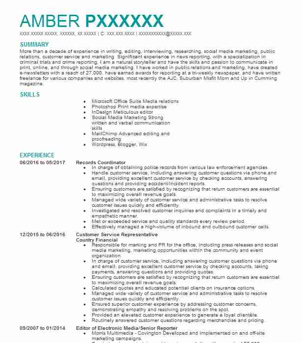 Records Coordinator Resume Example