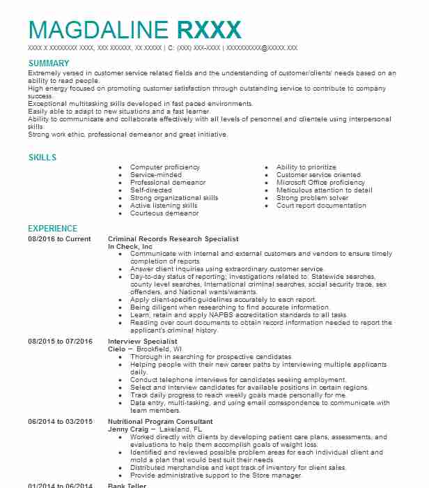 Sr Research And Records Retrieval Specialist Resume Example