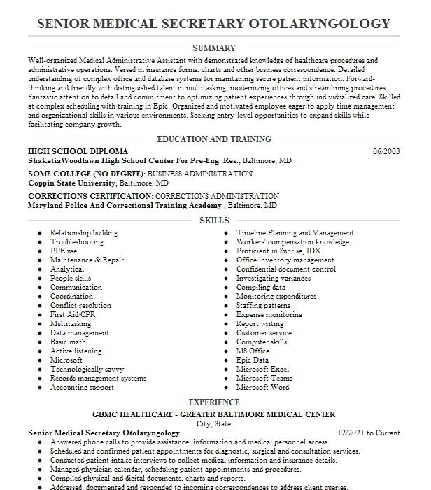 Chief Of Otolaryngology Resume Example