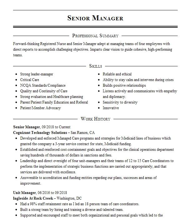 Senior Manager Resume Example