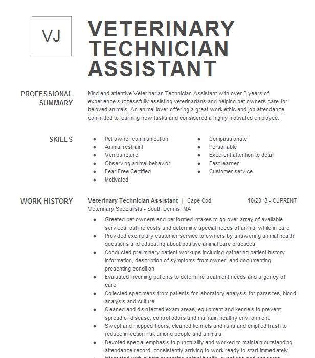 Veterinary Technician Assistant Resume Example