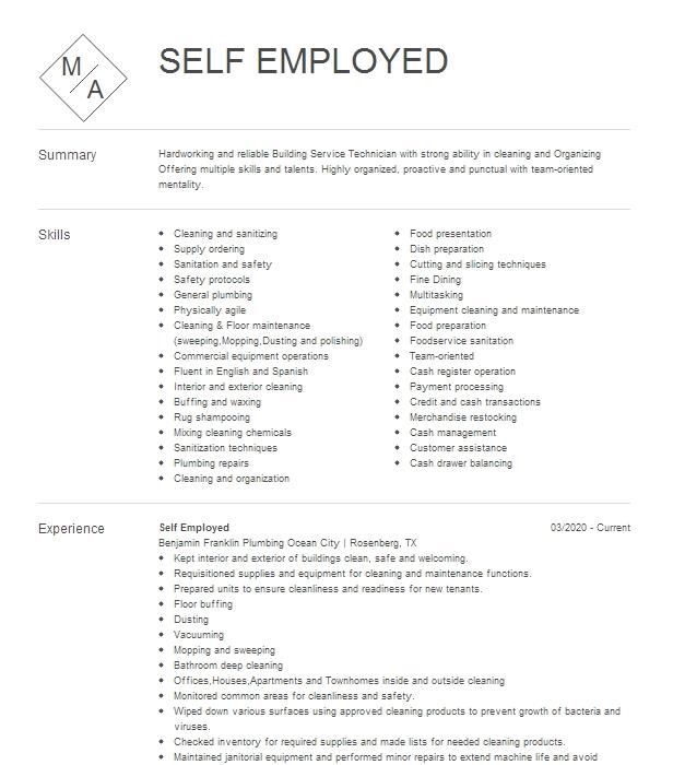 Self Employed Resume Example