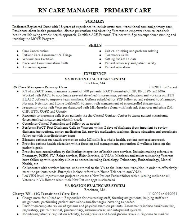 Rn Case Manager Primary Care Resume Example