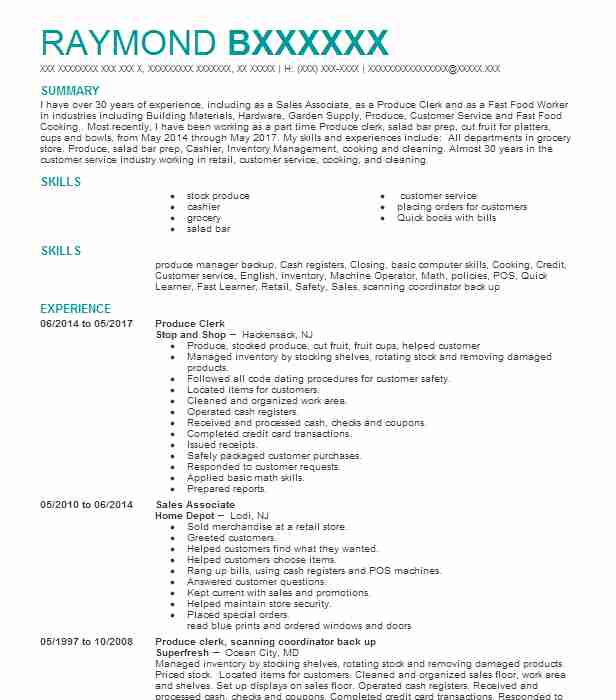 Produce Clerk Resume Example