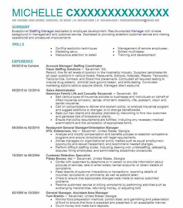 Account Coordinator Product Specialist Staffing Resume Example