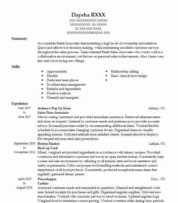 Sales Floor Associate Resume Example