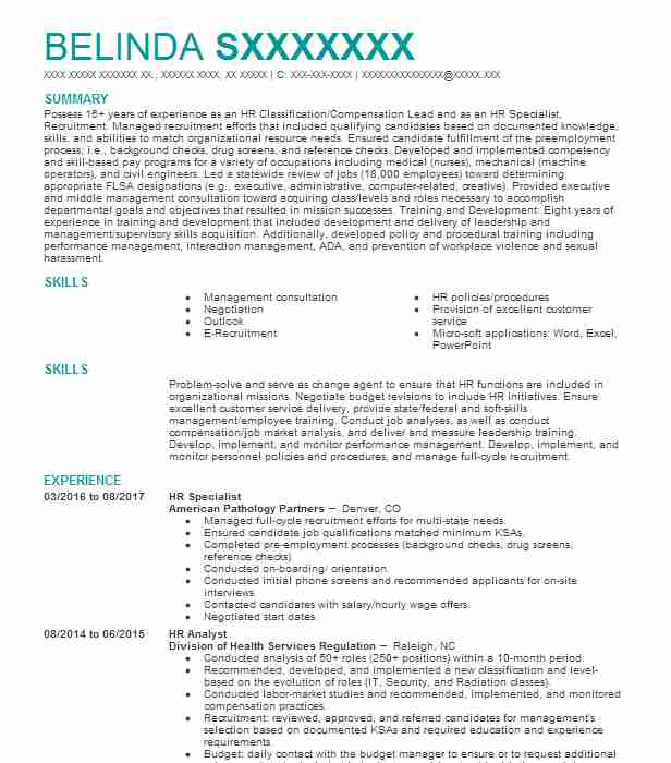 Hr Specialist Resume Example