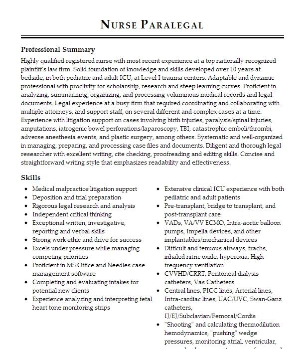 Nurse Paralegal Resume Example