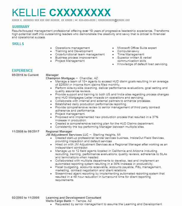 Learning And Development Manager Resume Example