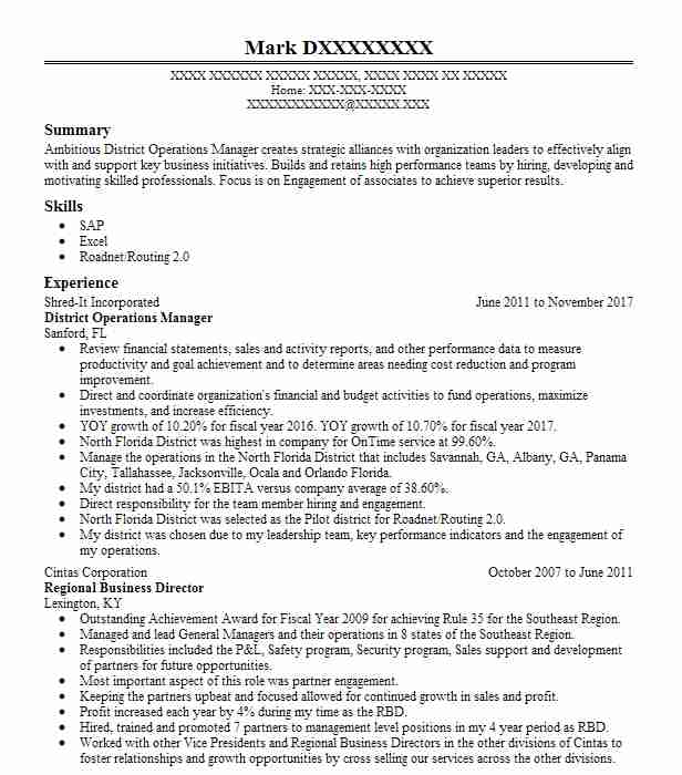 District Operations Manager Resume Example