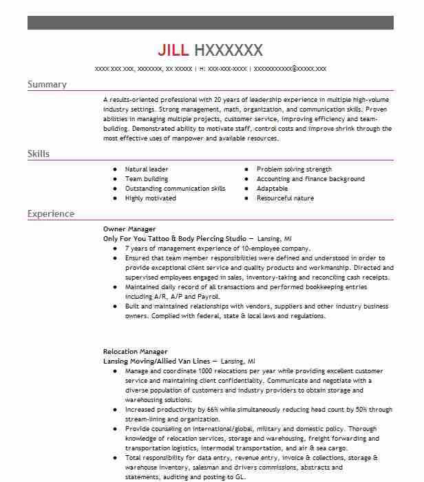 Owner Manager Resume Example