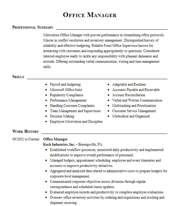 Office Manager Resume Example